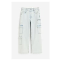 H & M - Loose Fit Wide Leg Cargo Jeans - modrá