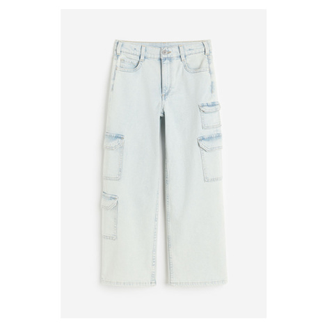 H & M - Loose Fit Wide Leg Cargo Jeans - modrá H&M