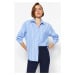 Trendyol Blue Striped Pocketed Oversize/Wide Fit Woven Shirt