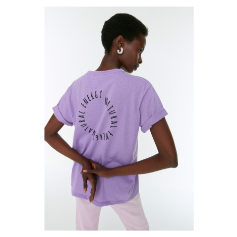 Trendyol Lilac Recycle Printed Boyfriend Knitted T-Shirt
