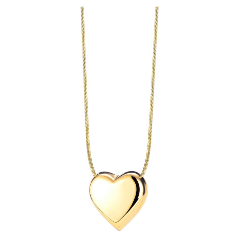 Ocelový náhrdelník ve zlaté barvě - lesklé vypouklé srdce, kulatý řetízek s hadím vzorem Šperky eshop