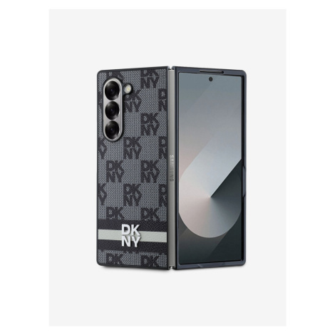 PU Leather Checkered Pattern and Stripe Samsung Galaxy Z Fold 6 Black Obal na telefon DKNY