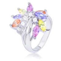 Stříbrný prsten s barevným zirkonovým vějířem