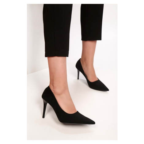 Shoeberry Women's Podelta Black Suede Classic Heeled Stilettos