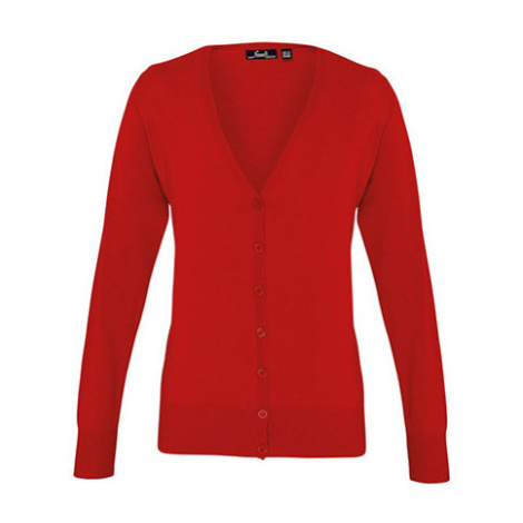 Premier Workwear Dámský pletený kardigan na knoflíky PR697 Red -ca. Pantone 200