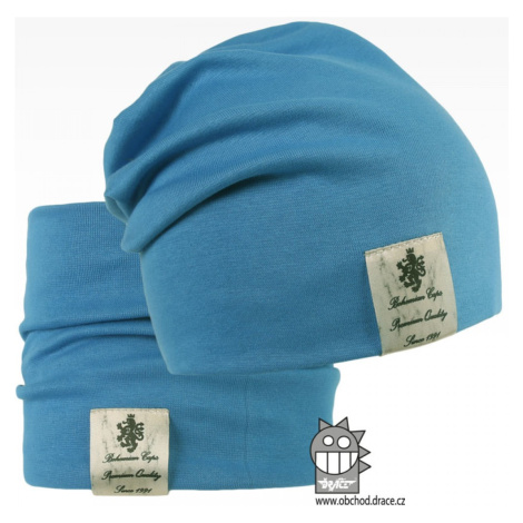 Bavlněná čepice a nákrčník Dráče - Pastels Double 32, modrá azurová Barva: Modrá