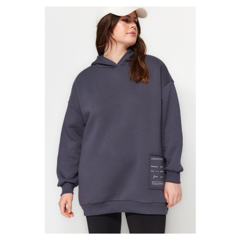 Trendyol Curve Anthracite Embroidery Detailed Oversize Knitted Sweatshirt