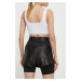 Kraťasy EA7 Emporio Armani dámské, černá barva, hladké, high waist