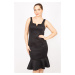 Şans Women's Black Plus Size Skirt with Flounces Collar Detailed Dress