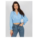 SVĚTLE MODRÁ CROP TOP HALENKA S ELASTICKÝM ŘASENÍM -LIGHT BLUE