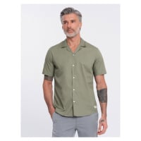 Men's short sleeve shirt with Cuban collar - khaki V4 OM-SHSS-0168