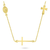 Brilio Silver Slušivý pozlacený náhrdelník s křížem NCL108Y