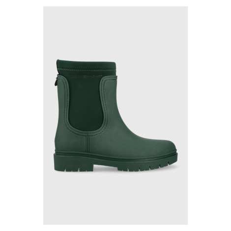 Holínky Tommy Hilfiger Rain Boot Ankle dámské, zelená barva