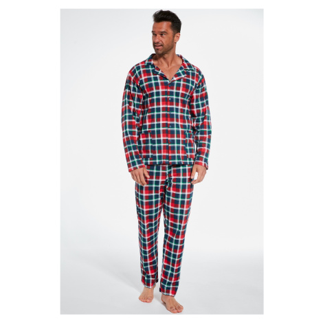 Pánské pyžamo Cornette Jimmie - propínací z bavlny Tmavě modrá-červená