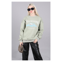 Madmext Mint Green Crewneck Printed Sweatshirt