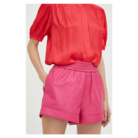 Kožené šortky 2NDDAY dámské, růžová barva, hladké, high waist