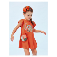 Šaty s krátkým rukávem a kabelkou bavlněné SAFARI oranžové MINI Mayoral