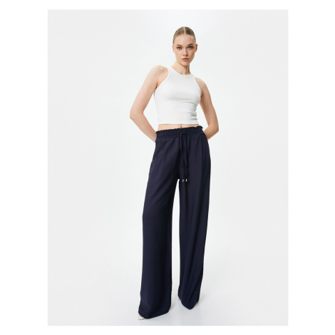 Koton Wide Leg Trousers with Tie Waist Viscose Pocket.