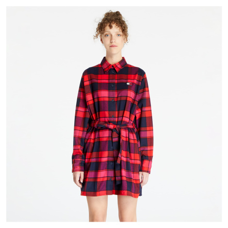 Tommy Jeans Check Mid Thigh Shirt Dress Red Tommy Hilfiger