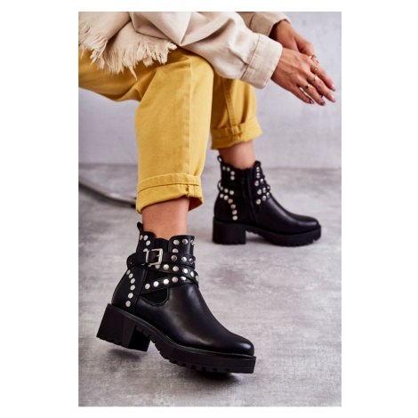Leather Women's Boots With Decorative Studs Black Sanchez