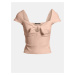 Světle růžové dámské žebrované cropped tričko s mašlí Guess Valeriana