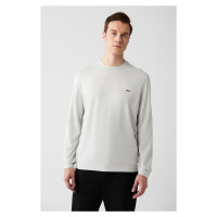 Avva Men's Gray Interlock Fabric Crew Neck Printed Standard Fit Regular Fit Sweatshirt