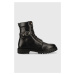 Kožené workery Tommy Hilfiger Buckle Lace Up Boot dámské, černá barva, na plochém podpatku