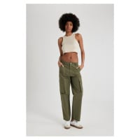 DEFACTO Straight Fit Cargo Pocket High Waist Standard Length Gabardine Trousers