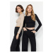 Trendyol Black-Stone 2-Pack Crop Corduroy Knitted Stretch Blouse