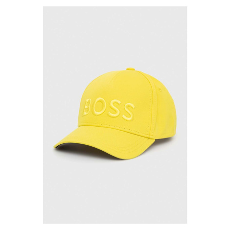 Bavlněná baseballová čepice BOSS žlutá barva, s aplikací Hugo Boss