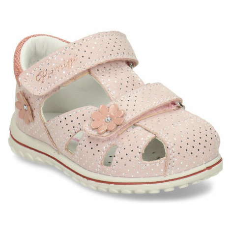 Růžové dívčí sandály s kytičkami