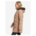 Světle hnědá dámská prodloužená prošívaná zimní bunda s kapucí a kožíškem Roxy Ellie