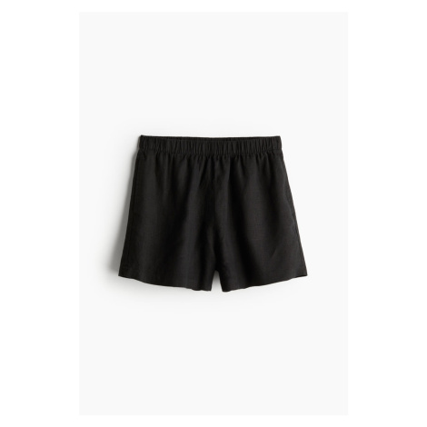 H & M - Natahovací lněné šortky - černá H&M