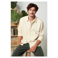 Trendyol Stone Relaxed Fit Label Detailed Single Pocket Gabardine Textured Shirt Jacket
