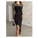 BİKELİFE Women's Black Slit Detailed Lycra Pencil Dress