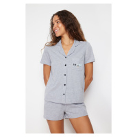 Trendyol Gray Cotton Animal Print Knitted Pajamas Set