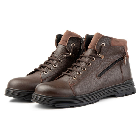 Ducavelli Ankle Genuine Leather Lace-up Rubber Sole Men's Boots, Zippered Boots.