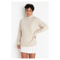 Trendyol Stone Wide Pattern Soft Textured High Collar Knitwear Sweater