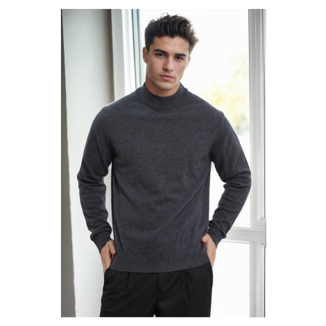 64721 Dewberry Half Turtleneck Woolen Mens Knit Sweater-ANTHRACITE