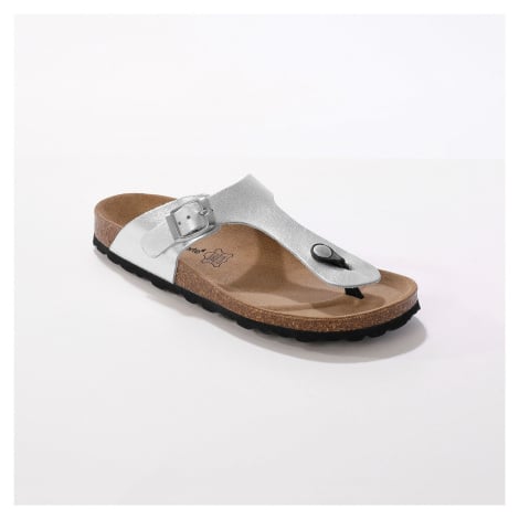 Blancheporte Žabkové kožené sandály se sponou, stříbrné stříbrná