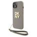 PU Leather Stack Logo Wrist Strap Zadní Kryt pro iPhone 14 Beige DKNY