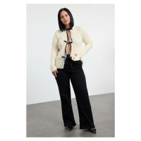 Trendyol Curve Stone Crew Neck Ribbon Tied Crop Knitwear Cardigan