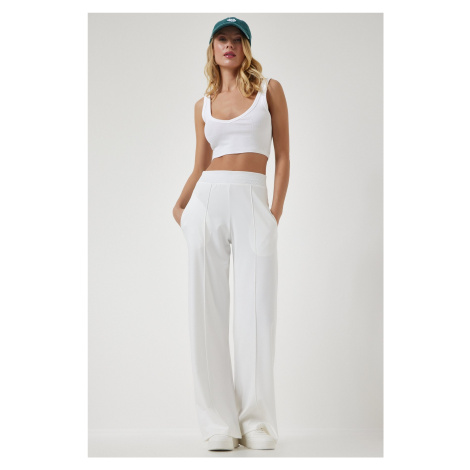 Happiness İstanbul Women's White High Waist Stretchy Sweatpants
