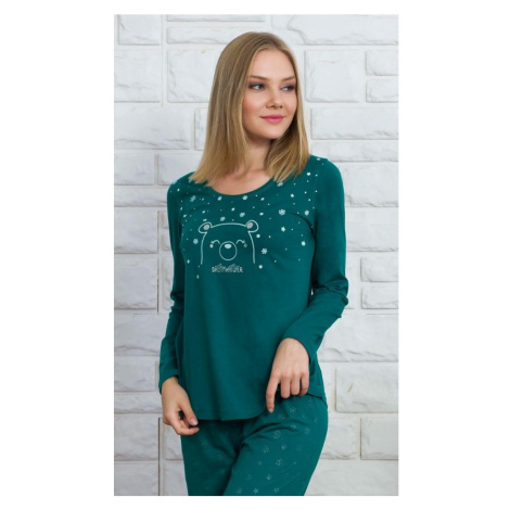 Dámské pyžamo dlouhé Medvídek, XL, smaragdová