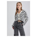 DEFACTO Cool Regular Fit Striped V-Neck Knitwear Cardigan