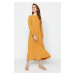 Trendyol Mustard Oblique Cut-Detail Aerobin Woven Dress