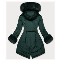 Tmavě zelená dámská zimní bunda s páskem (F7039-4)