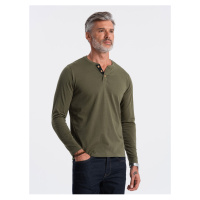 Khaki pánské tričko s knoflíky Ombre Clothing HENLEY