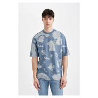 DEFACTO Comfort Fit Crew Neck Patterned Short Sleeve T-Shirt