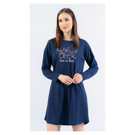 Vienetta Dámská noční košile s dlouhým rukávem Oh deer Barva: Modrá - tmavě Vienetta Secret